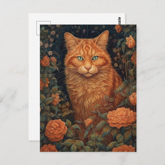 Fluffy Ginger Cat in de bloemen Briefkaart (Voorkant / Achterkant)