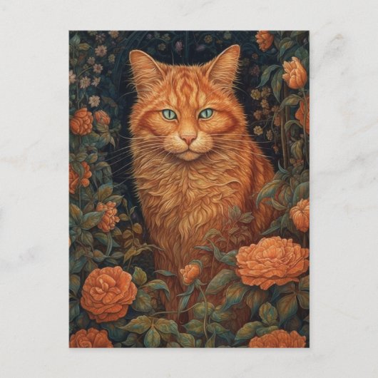 Fluffy Ginger Cat in de bloemen Briefkaart (Voorkant)
