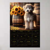 Fluffy Goldendoodle met zonnebloemen – 2026 Rustic Poster (Voorkant)