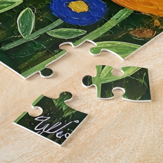 Fluffy Gray Striped Cat with Folk Art Flowers Legpuzzel (Zijkant)