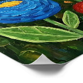 Fluffy Gray Striped Cat with Folk Art Flowers Poster (Hoek)