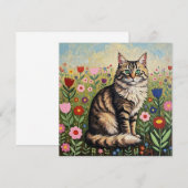 Fluffy Gray Tabby Cat and Folk Art Flowers (Voorkant / Achterkant)
