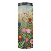 Fluffy Gray Tabby Cat and Folk Art Flowers Thermosbeker (Achterkant)