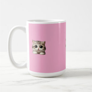 Fluffy Gray Tabby Kitten with Big Green Eyes Koffiemok