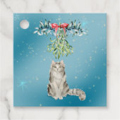 Fluffy Grey en White Cat Under Mistletoe Gift Labe Bedankjes Labels (Voorkant)