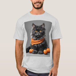 Fluffy Grey Halloween Cat Ash T-shirt
