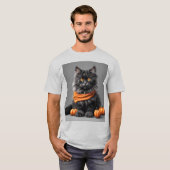 Fluffy Grey Halloween Cat Ash T-shirt (Voorkant volledig)