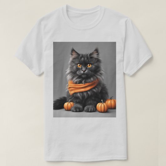 Fluffy Grey Halloween Cat Ash T-shirt (Design voorkant)