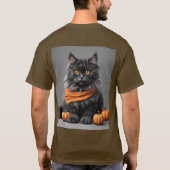 Fluffy Grey Halloween Cat Brown T-shirt (Achterkant)