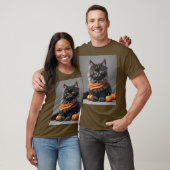 Fluffy Grey Halloween Cat Brown T-shirt (Unisex)