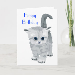 Fluffy Grey Kitten Verjaardag Kaart