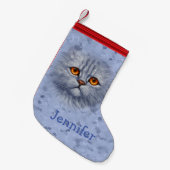 Fluffy Grey Tabby Cat Kitten Face Kleine Kerstsok (Voorkant (Hangend))