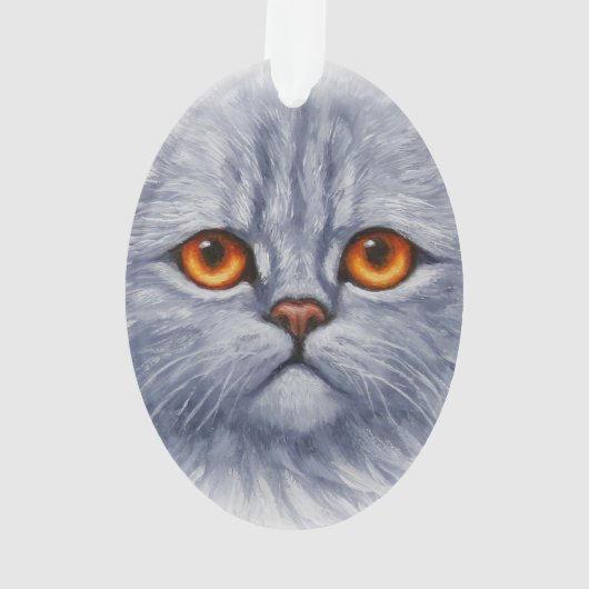 Fluffy Grey Tabby Cat Kitten Face Ornament (achterkant)