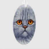 Fluffy Grey Tabby Cat Kitten Face Ornament (voorkant)