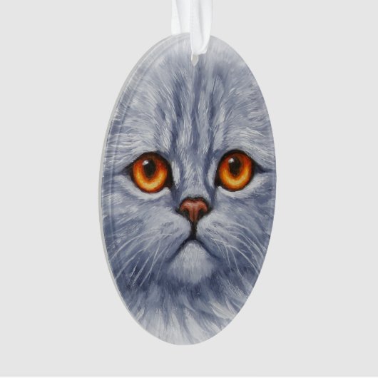 Fluffy Grey Tabby Cat Kitten Face Ornament (voorkant)