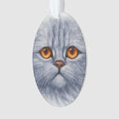 Fluffy Grey Tabby Cat Kitten Face Ornament (voorkant)