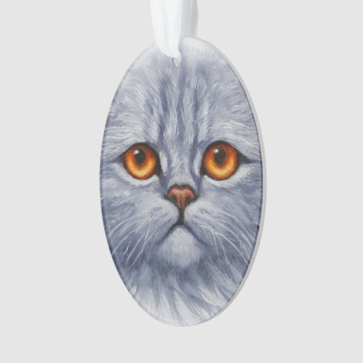 Fluffy Grey Tabby Cat Kitten Face Ornament (voorkant)