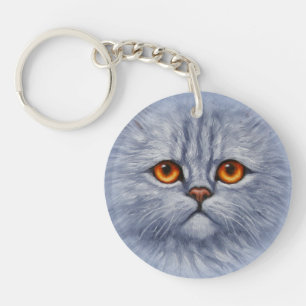Fluffy Grey Tabby Cat Kitten Face Sleutelhanger