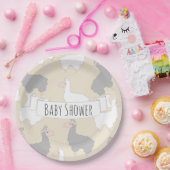 Fluffy Grey & White Llamas Baby shower Papieren Bordje (Feest)