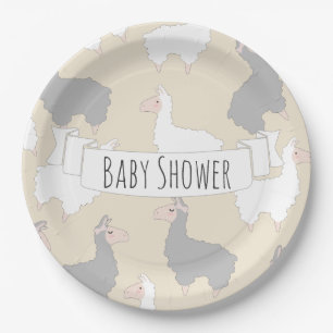 Fluffy Grey & White Llamas Baby shower Papieren Bordje