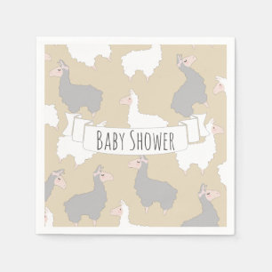 Fluffy Grey & White Llamas Baby shower Servet