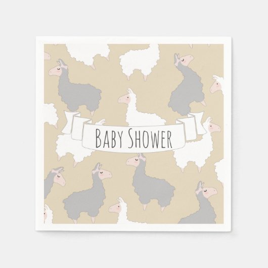 Fluffy Grey & White Llamas Baby shower Servet (Voorkant)