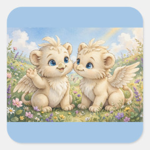 Fluffy Griffin Vrienden – Schattige Waterverf Fant Vierkante Sticker