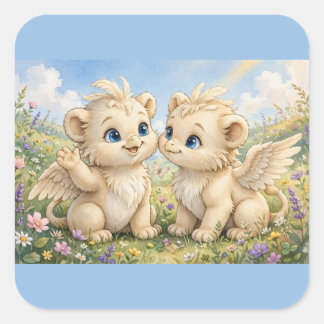 Fluffy Griffin Vrienden – Schattige Waterverf Fant Vierkante Sticker