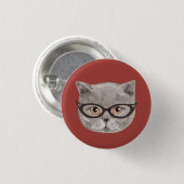 Fluffy grijze kat met een bril ronde button 3,2 cm (Voorkant /achterkant)