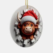 Fluffy-haired Schotse koe in een kerstmuts Keramisch Ornament (Rechts)