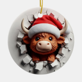 Fluffy-haired Schotse koe in een kerstmuts Keramisch Ornament