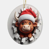 Fluffy-haired Schotse koe in een kerstmuts Keramisch Ornament (Links)