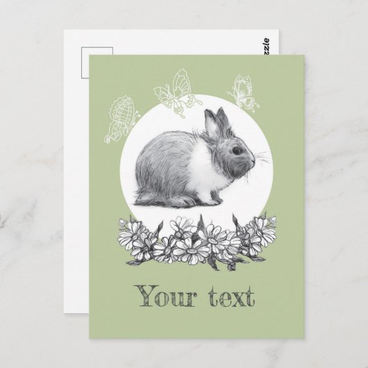 Fluffy hare met vlinders op groene achtergrond briefkaart (Voorkant / Achterkant)
