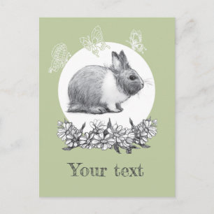 Fluffy hare met vlinders op groene achtergrond briefkaart