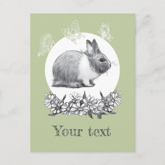 Fluffy hare met vlinders op groene achtergrond briefkaart (Voorkant)