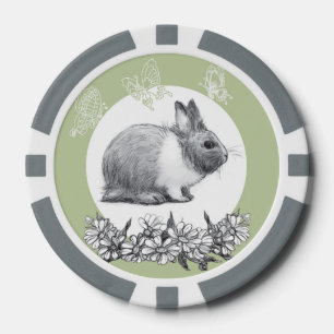 Fluffy hare met vlinders op groene achtergrond poker chips