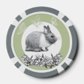 Fluffy hare met vlinders op groene achtergrond poker chips (Achterkant)