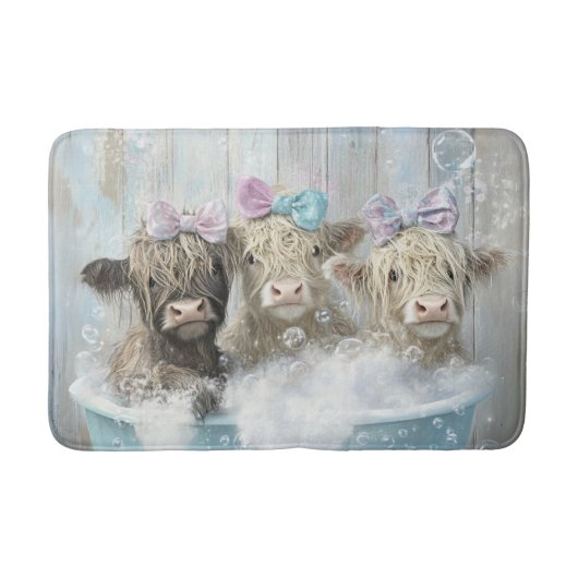 Fluffy Highland Calves Bubble Bath Boerderij Scene Badmat (Voorkant)