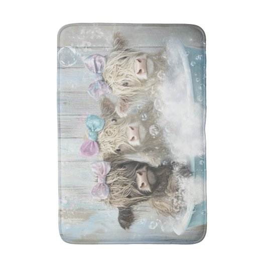 Fluffy Highland Calves Bubble Bath Boerderij Scene Badmat (Voorkant Verticaal)