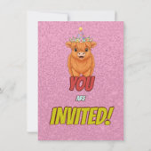 Fluffy Highland Cow Birthday Invite Kaart (Achterkant)