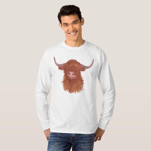 Fluffy Highland Koe Illustratie  T-shirt (Voorkant volledig)