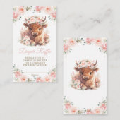Fluffy Highland Koe Roze Bloemen Baby Luier Raffle Informatiekaartje (Voorkant / Achterkant)