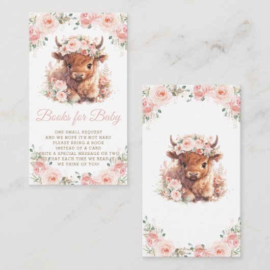 Fluffy Highland Koe Roze Bloemen Boeken voor Baby Informatiekaartje (Voorkant / Achterkant)