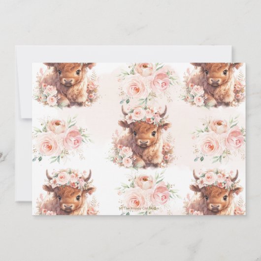 Fluffy Highland Koe Roze Blush Bloemen Baby shower Bedankkaart (Achterkant)