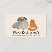 Fluffy Hond en Kat Whimsical Pet Sitter Groomer Visitekaartje (Voorkant)