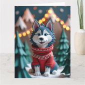 Fluffy Husky in het besneeuwde kerstberglandschap Kaart (Voorkant)