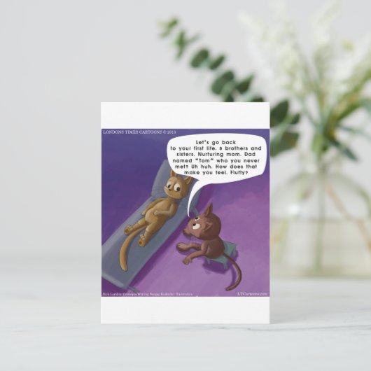 Fluffy in therapie Funny Cat Cartoon Briefkaart (Staand voorkant)