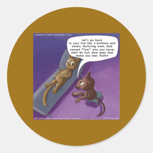 Fluffy in therapie Funny Cat Cartoon Ronde Sticker (Voorkant)