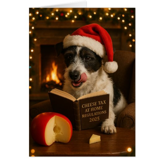 Fluffy Jack Russell 'Kaasbelasting' kerstkaart (Voorkant)