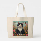 Fluffy Kat in de tuin Grote Tote Bag (Achterkant)